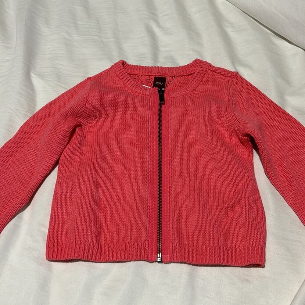 Tea S small melon colored cardigan zip up cotton acrylic woven sweater nwot